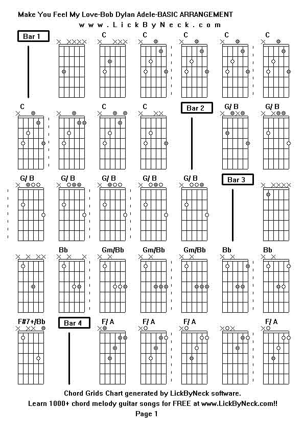 Chord Grids Chart of chord melody fingerstyle guitar song-Make You Feel My Love-Bob Dylan Adele-BASIC ARRANGEMENT,generated by LickByNeck software.